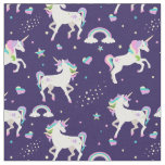 Cute Purple Rainbow Hearts And Stars Unicorn Fabric