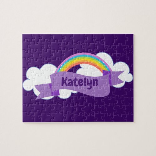 Cute Purple Rainbow Monogram Girly Jigsaw Puzzle