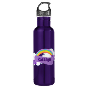 Cute Purple Rainbow Monogram Girly Stainless Steel Water Bottle