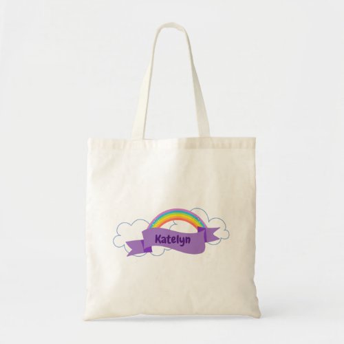 Cute Purple Rainbow Monogram Girly Tote Bag