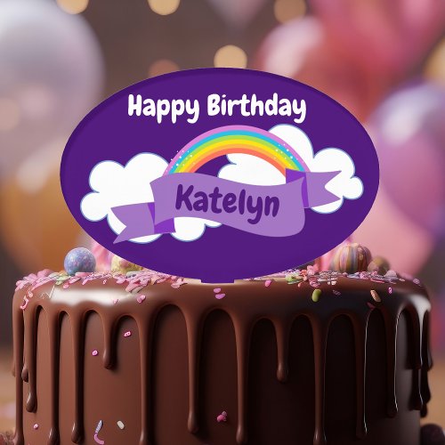 Cute Purple Rainbow Personalized Birthday Party Cake Topper