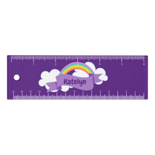 Cute Purple Rainbow Personalized Kids Name Ruler