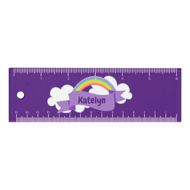 Cute Purple Rainbow Personalized Kids Name Ruler (Front)