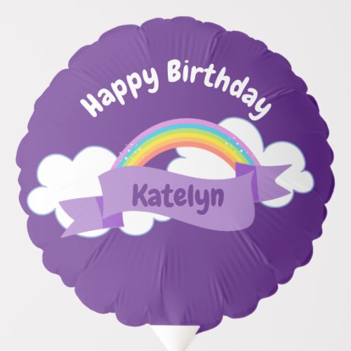 Cute Purple Rainbow Personalized Name Birthday Balloon