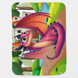 Cute purple/red cartoon dragon baby blanket