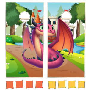 Cute purple/red cartoon dragon cornhole set