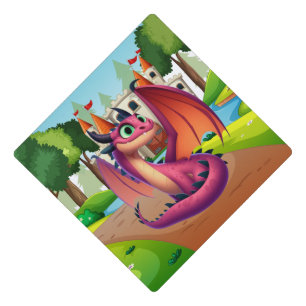 Cute purple/red cartoon dragon graduation cap topper