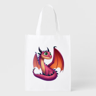 Cute purple/red cartoon dragon grocery bag