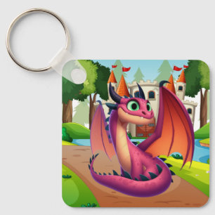 Cute purple/red cartoon dragon keychain