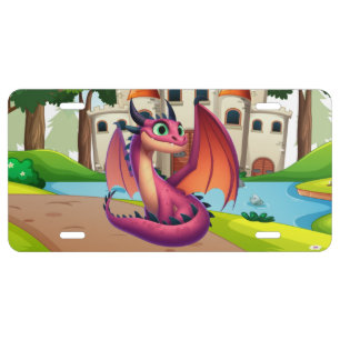 Cute purple/red cartoon dragon license plate