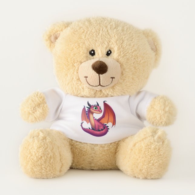 Cute purple/red cartoon dragon teddy bear (Front)