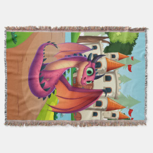 Cute purple/red cartoon dragon throw blanket