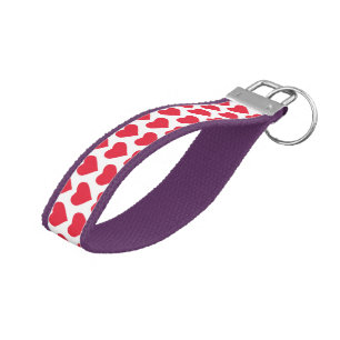 Cute Purple & Red Heart Pattern Design Modern Wrist Keychain