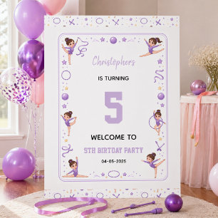 Cute Purple Rhythmic Gymnastics 5th Birthday party Foam Board
