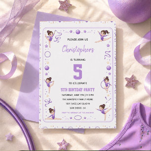 Cute Purple Rhythmic Gymnastics 5th Birthday party Invitation
