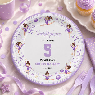 Cute Purple Rhythmic Gymnastics Sporty Theme Paper Plates