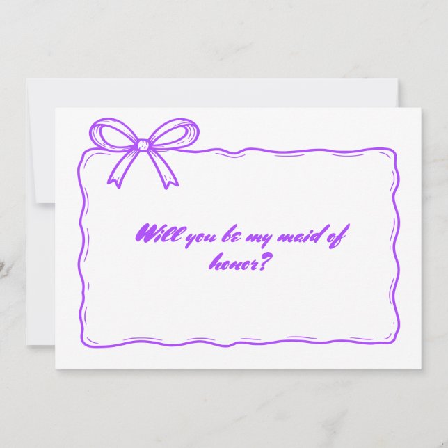 Cute Purple Ribbon Bow Maid of Honor Proposal Invitation (Front)