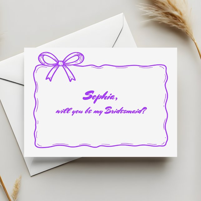 Cute Purple Ribbon Bow Will You Be My Bridesmaid Invitation (Creator Uploaded)
