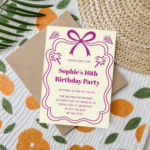 Cute Purple Ribbon Frame Sweet 16 Birthday Party