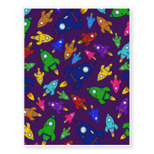 Cute purple rocket ships pattern temporary tattoos
