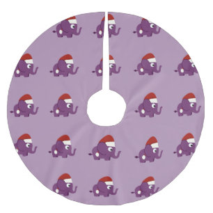 Cute Purple Santa Elephant Brushed Polyester Tree Skirt