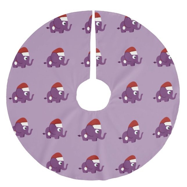 Cute Purple Santa Elephant Brushed Polyester Tree Skirt (Front)