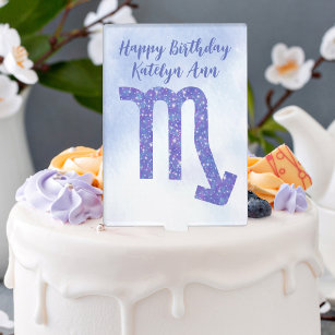 Cute Purple Scorpio Astrology Sign Custom Birthday Cake Topper