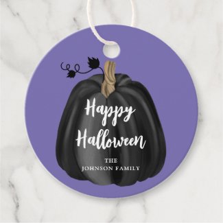 Cute Purple Script Pumpkin Happy Halloween
