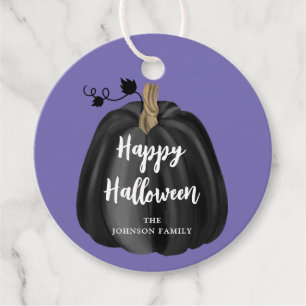 Cute Purple Script Pumpkin Happy Halloween Favor Tags