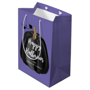 Cute Purple Script Pumpkin Happy Halloween Medium Gift Bag