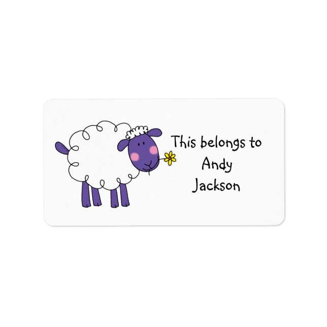 Cute Purple Sheep Name Label (Front)