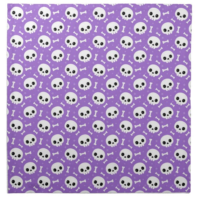 Cute Purple Skull & Bones Halloween Pattern Cloth Napkin (Front)