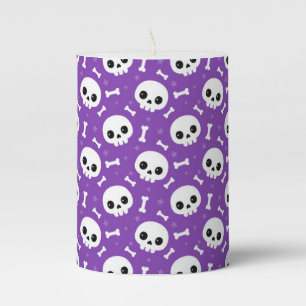 Cute Purple Skull & Bones Halloween Pattern Pillar Candle