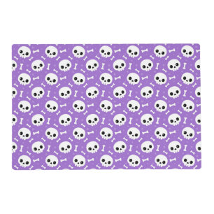 Cute Purple Skull & Bones Halloween Pattern Placemat