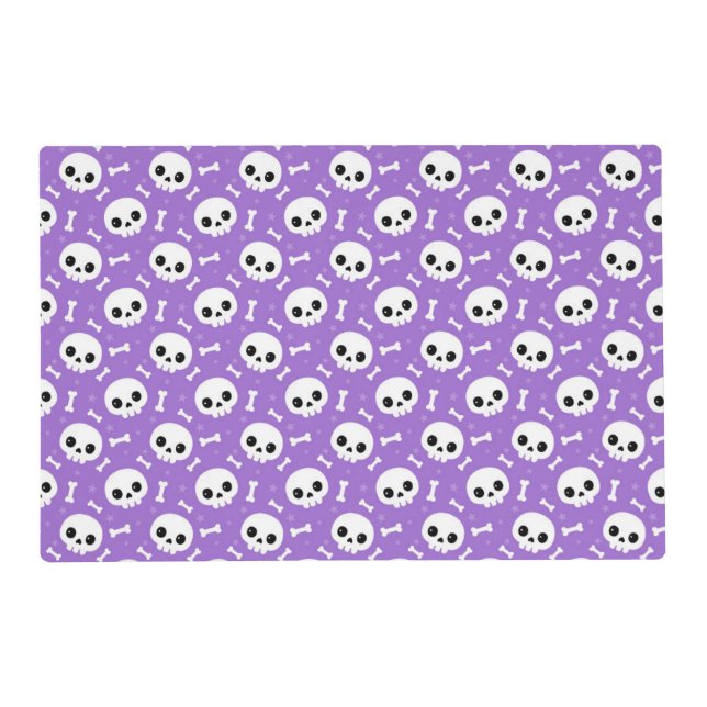 Cute Purple Skull & Bones Halloween Pattern Placemat (Front)