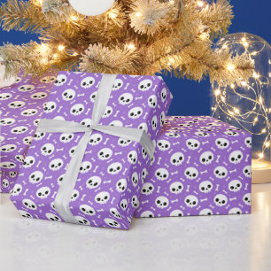 Cute Purple Skull & Bones Halloween Pattern Wrapping Paper