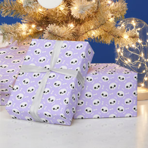 Cute Purple Skull & Bones Halloween Pattern Wrapping Paper