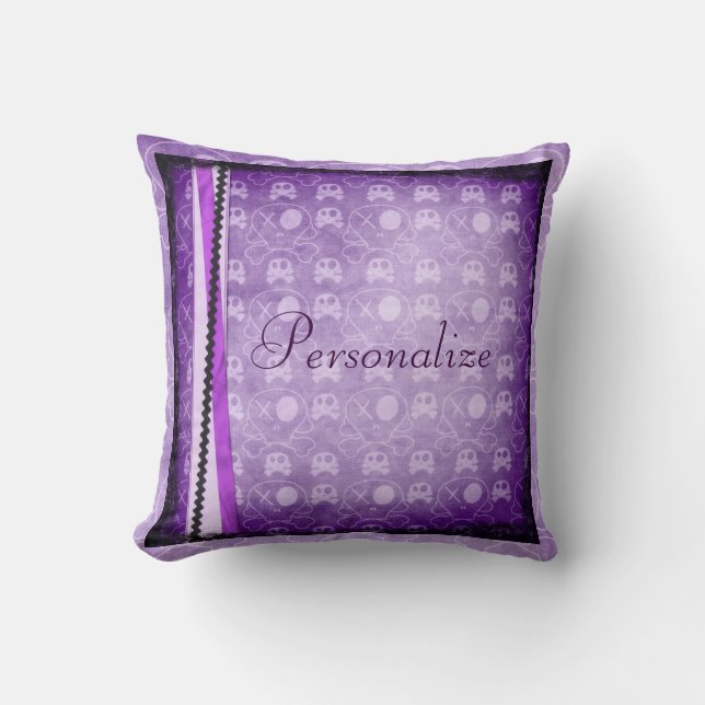 Cute Purple Skulls Personalized Throw Pillow (Front)