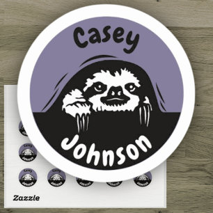 Cute Purple Sloth Back to School Name Label