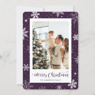 Cute Purple Snowflake Photo Christmas Card