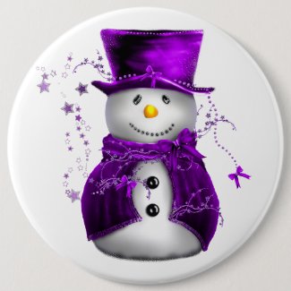 Cute Purple Snowman Christmas Button