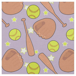 Cute Purple Softball Star Pattern Fabric