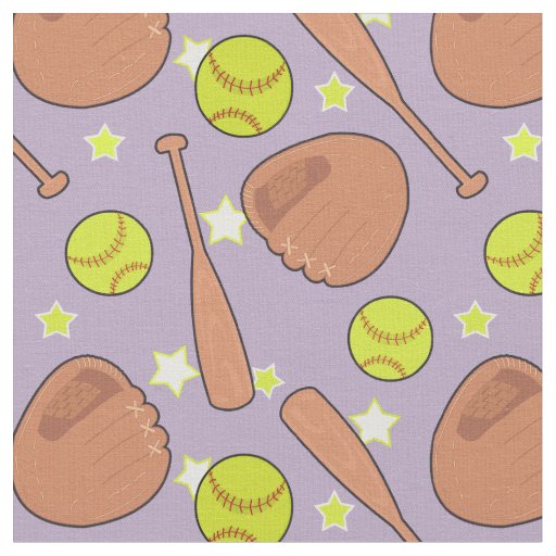 Cute Purple Softball Star Pattern Fabric