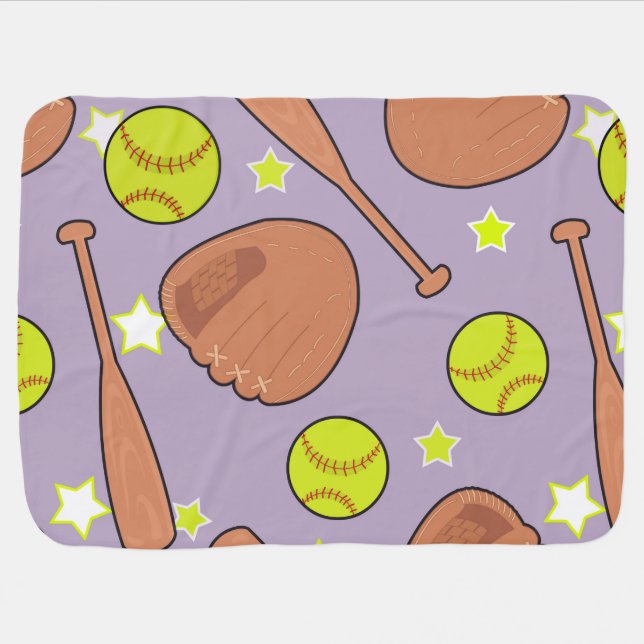 Cute Purple Softball Star Pattern Stroller Blanket (Horizontal)