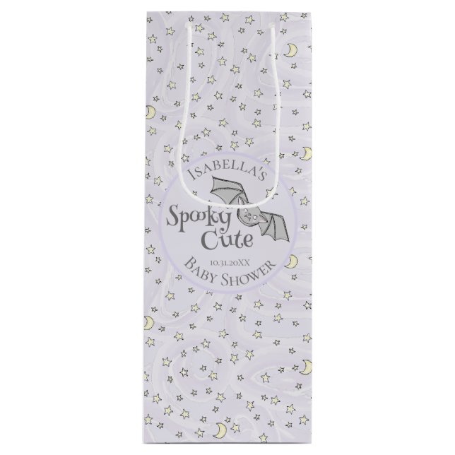 Cute Purple Spooky Cute October Baby Shower Wine Gift Bag (Front)