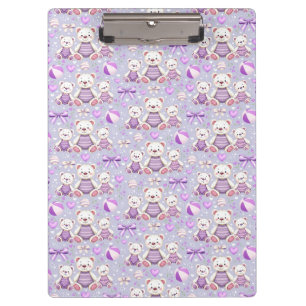 Cute Purple Striped Bear and Toys Seamles Clipboard