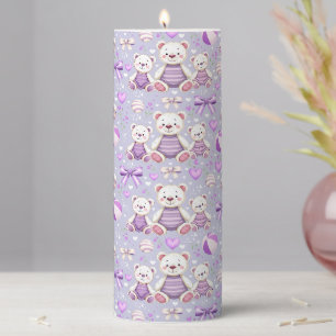Cute Purple Striped Bear and Toys Seamles Pillar Candle