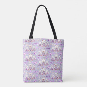 Cute Purple Striped Bear and Toys Seamles Tote Bag
