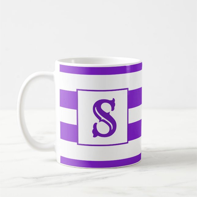 Cute purple Striped Design Single Initial Coffee Mug (Left)
