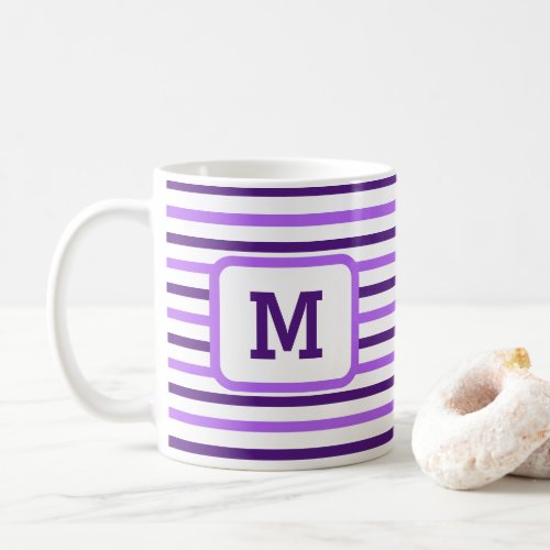 Cute Purple Stripes Custom Single Initial White Coffee Mug